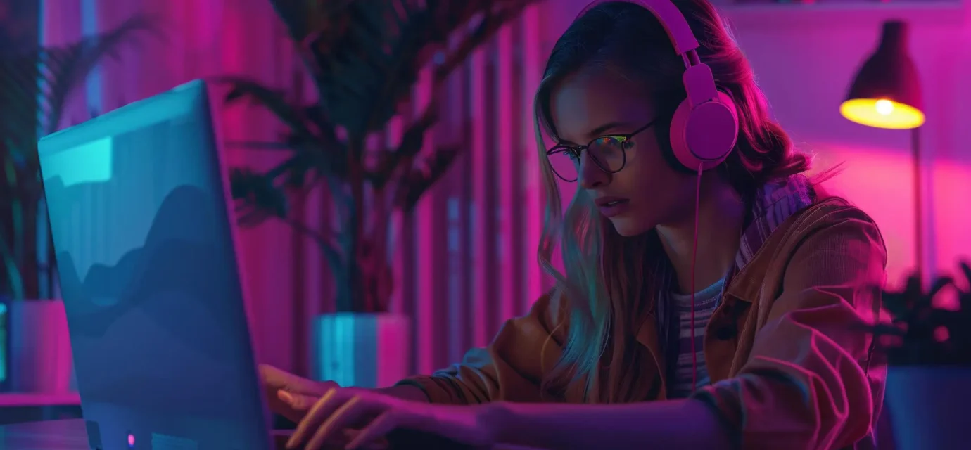 A woman researching salon and spa business listings on a laptop to read real customer experiences and find the best beauty services in India.